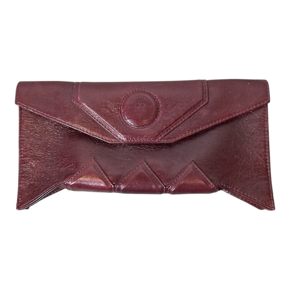 Wolfhardt Maroon Leather Envelope Clutch with Geometric Stitching